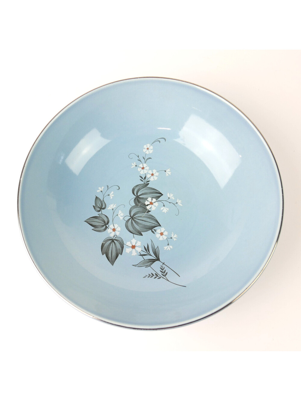 Vintage Taylor Smith Taylor Blue Mist Versatile 9" Serving Bowl Platinum Rim MCM